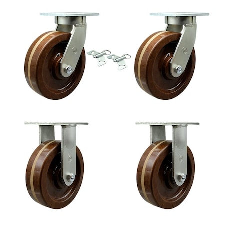 Service Caster 12'' Heavy Duty High Temp Phenolic Swivel Caster Set 2 Swivel Locks 2 Rigid, 4PK CRAN-SCC-KP92S1230-PHRHT-BSL-2-R-2